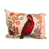 Handmade Cross-Stitch Cardinal Bird Pillow