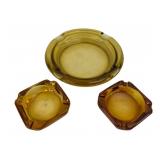 Mid-Century Modern Amber Glass Ashtray Set