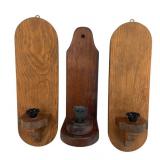 Set of 3 Mid-Century Modern Wood Wall Sconces