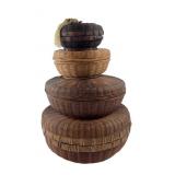 Set of 4 Chinese Woven Bamboo Lidded Baskets