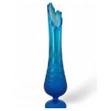 Fenton Blue Hobnail Swung Glass Vase, 19.5"