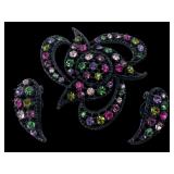 Vintage Black Japanned Rhinestone Brooch & Earring