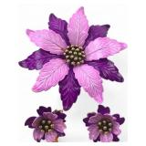 Vintage Enamel Flower Brooch and Earring Set
