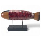 Mosaic Glass Tile and Faux Wood Fish Sculpture