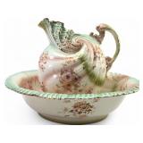 Victorian Style Floral Porcelain Pitcher and Basin