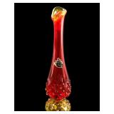 UV Glow VTG Fenton Amberina Swung Glass Vase