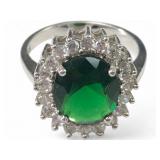 Sterling Green Crystal & CZ Cocktail Ring