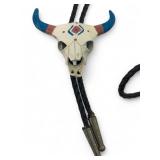 Hand-Painted Ceramic Bull Skull Bolo Tie