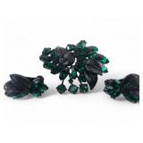 Weiss Emerald Green Rhinestone Brooch & Earring Se