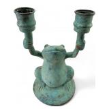 Verdigris Patinated Metal Frog Candle Holder