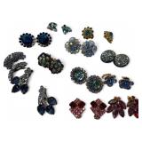 Vintage Blue and Pink Rhinestone Clip-On Earring L