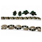 Lisner Gilt Leaf and Green Rhinestone Jewelry Set