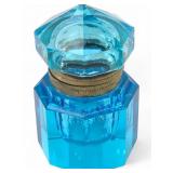Antique Blue Crystal Art Deco Style Inkwell