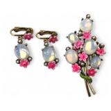 Art Moonstone Style and Enamel Floral Jewelry Set