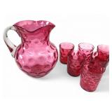 Rare Hobbs Brockunier Cranberry Opalescent Pitcher