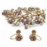 Vintage Floral Brooch and Screw-Back Earrings Set
