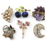 VTG Brooch Lot of 6, Fruit and Floral Motifs