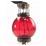 Ornate Red Swirl Art Glass Hanging Lamp