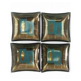 VTG Smoky Glass Trinket Dish Set with 24k Gold