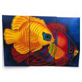 Signed Triptych Tropical Fish Oil Painting