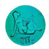 VTG Blenko Azure Blue Glass Virgo Zodiac Sign