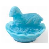 Rare Boyd Alpine Blue Slag Glass Lamb on Nest