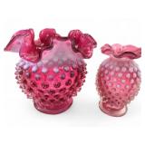 VTG Fenton Cranberry Opalescent Hobnail Vases