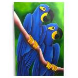 Signed Hyacinth Macaw Oil on Canvas Diptych