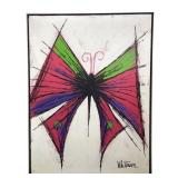 Whitman Signed Abstract Butterfly Oil on Canvas