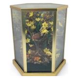 Vintage Hexagonal Brass and Glass Bird Diorama