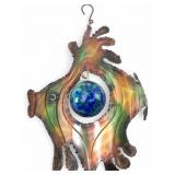 Hanging Copper Fish Sculpture with Glass Globe