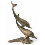 Brass Double Dolphin Sculpture, 15.5" tall