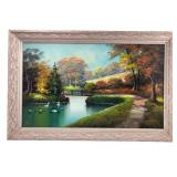 Signed Oil on Canvas Autumn Landscape, 1967