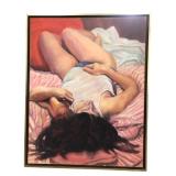 Allan Ash - Woman on Pink Stripes Oil Painting