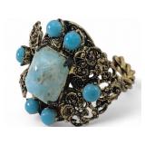 Czechoslovakian Brass Filigree and Glass Ring