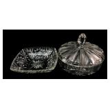 Pressed Glass Covered Dish and Square Bowl