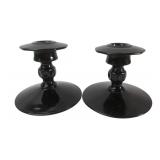 VTG Cambridge Black Amethyst Glass Candleholders