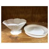 Corning Ware F-3-B Baking Dish and Milk Glass Bowl