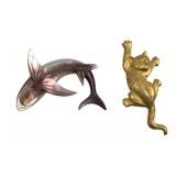 JJ 1988 Cat and Mother of Pearl Shark Brooches