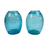 Pr. Hand-Blown Turquoise Art Glass Vases