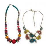 Two Vibrant Multi-Color Statement Necklaces