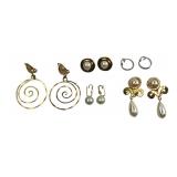 Assorted Vintage Faux Pearl and Gold-Tone Earrings