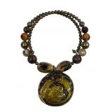 Mixed Media Beaded Stretch Choker with Pendant