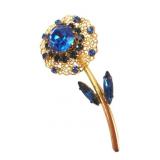 Vintage Blue Rhinestone Flower Brooch