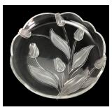 Frosted Tulip Motif Pressed Glass Platter