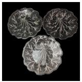 Pressed Glass Leaf Pattern Snack Plates, Set of 3