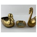 Vintage Brass Duck Planter, Swan Figurine, and Tra