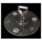 Etched Glass Center Handle Sandwich Tray