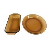 Anchor Hocking Amber Glass Loaf Pan and Pie Dish