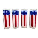 VTG American Flag Pattern Highball Glasses, Pr.